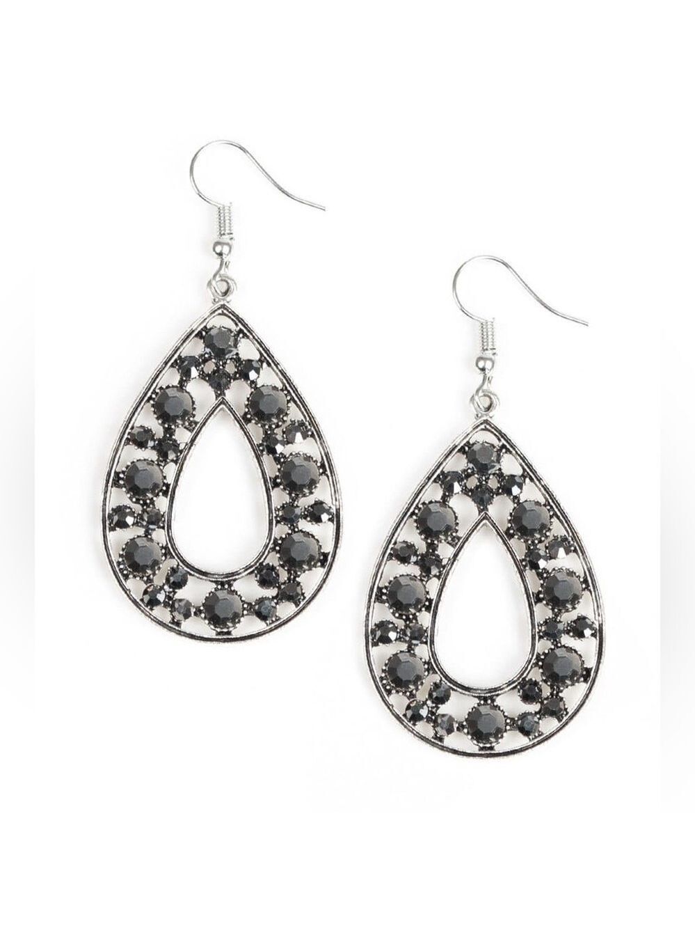 Paparazzi Midnight Magic Silver Hematite Rhinestone Earrings